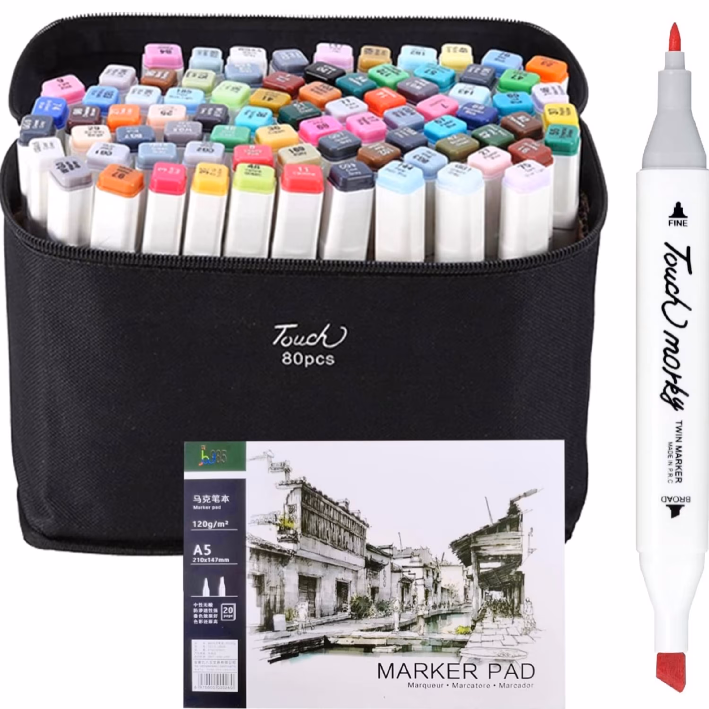 پک 80 تایی ماژیک اورجینال تاچ طراحی و راندو به همراه دفتر طراحی a5