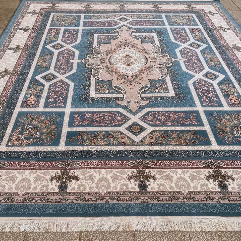 فرش  اکرلیک  9 متری 700 شانه طرح خزان رنگ آبی کد N227