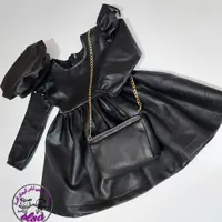 پیراهن بچگانه چرم همراه با کلاه و کیف  السا از 1سال تا 6سال در 3 رنگ 