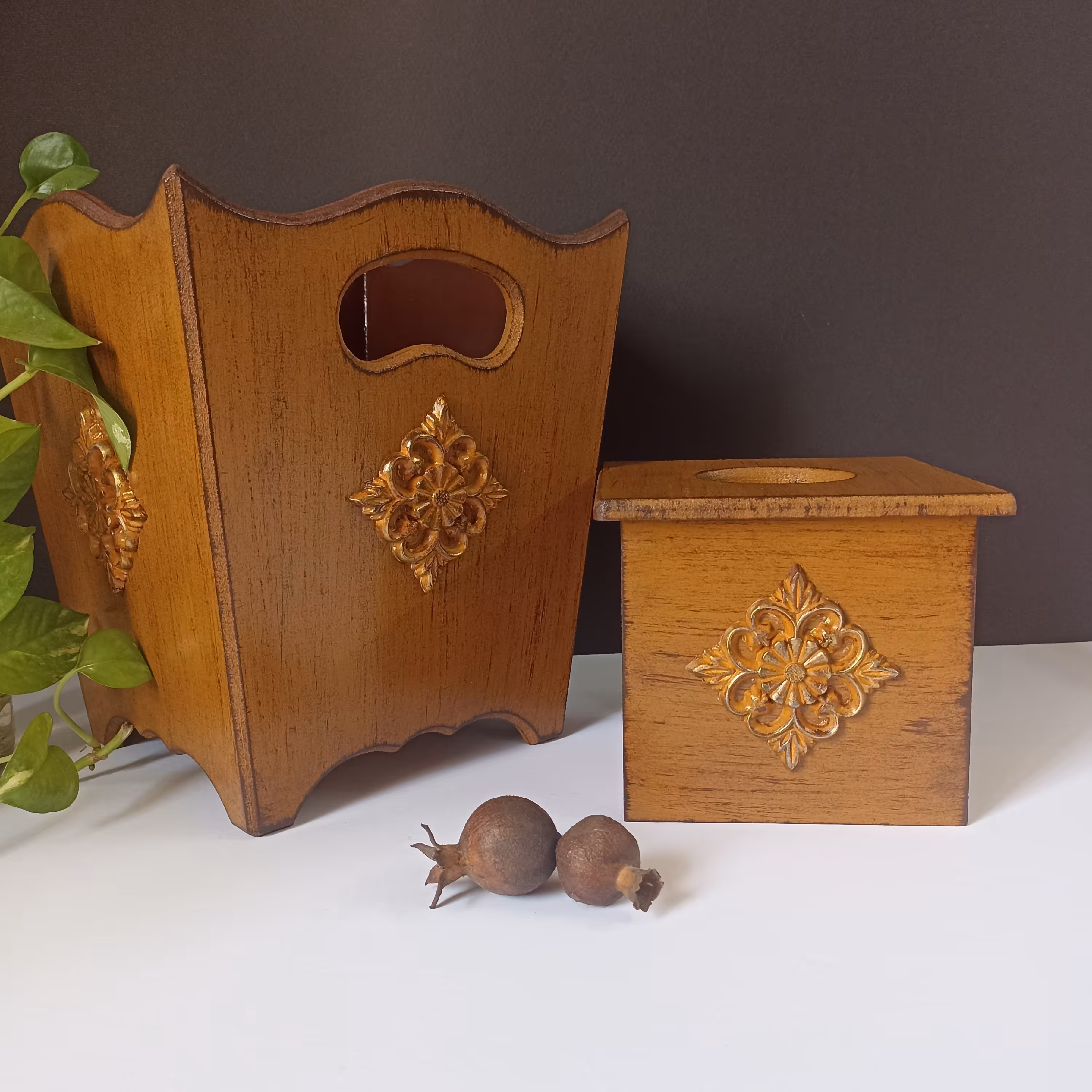 سطل و جا دستمالی طرح چوب مناسب برای اتاق خواب و پذیرایی