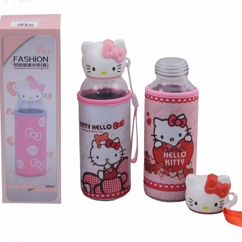 قمقمه شیشه ای کاور دار مدل هلو کیتی

