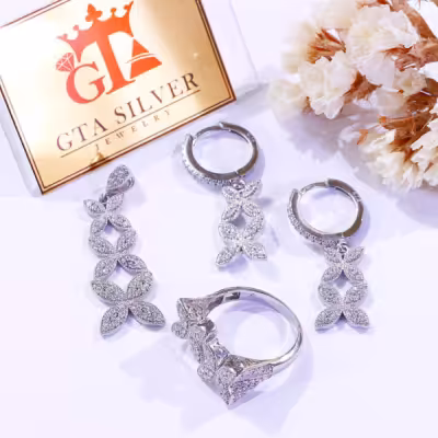 نیم ست نقره زنانه طرح گل زیبا کد 1784