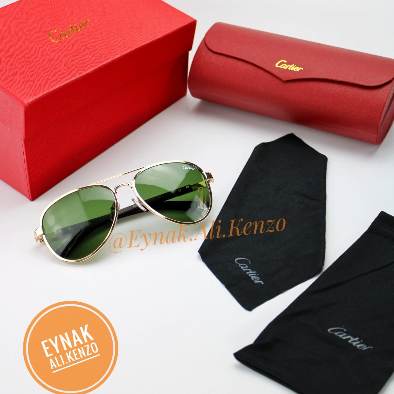 عینک آفتابی شیشه ضدخش برند CARTIER دسته چوب