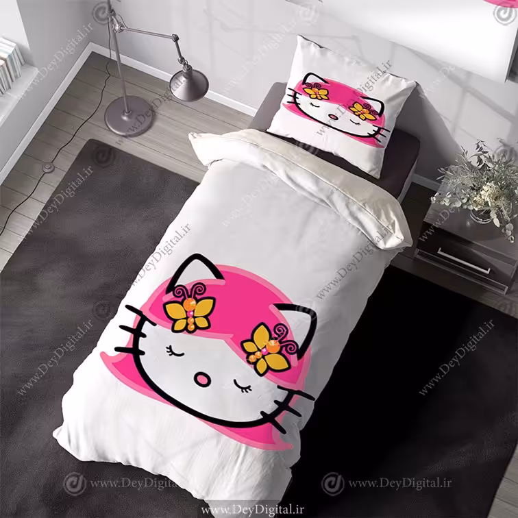 روتختی گربه عروسکی سفید کیتی با پروانه های زرد PK-3674