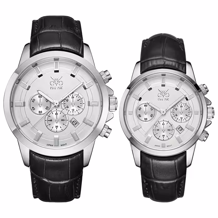 ست ساعت مچی عقربه ای زنانه و مردانه اوبلاک مدل 72697 رنگ استیل صفحه سفید