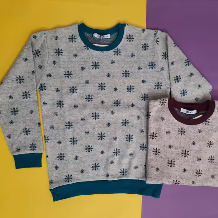 بلوز دخترانه و پسرانه طرح دانه برف جنس سلانیک سایز 60 و 65