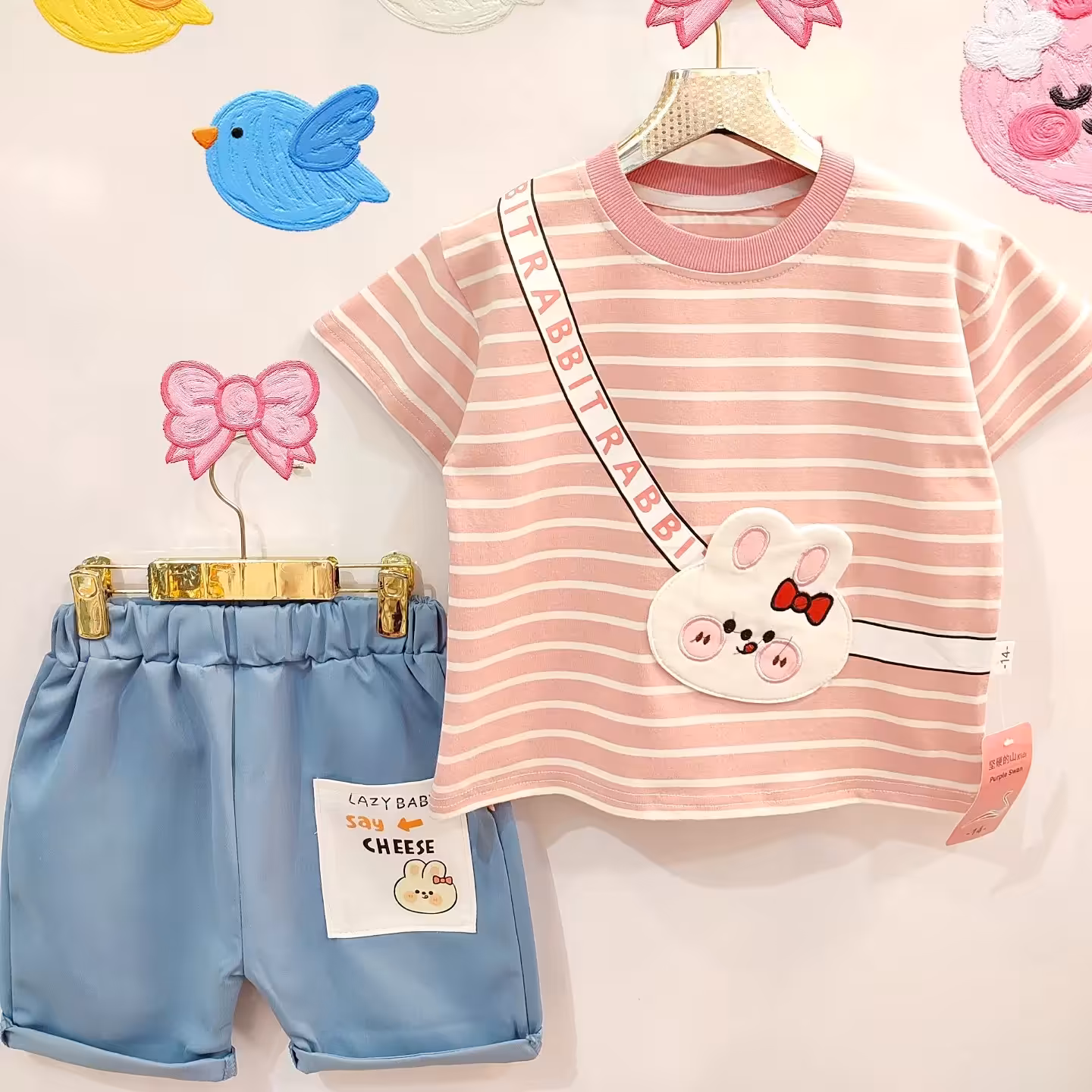 ست تیشرت شلوارک وارداتی طرح خرگوش صدرصد اورجینال مناسب سن 2سال تا 5سال