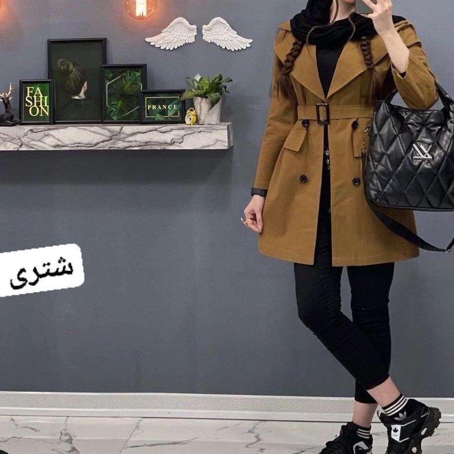 مانتو پاییزه کتی کوتاه کمربند دار پاییزه ، کت پاییزه کوتاه دکمه دار