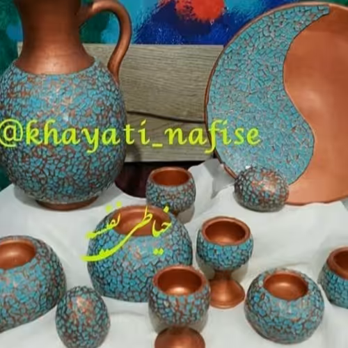 پارچ شیشه کاری باشیشه ابی  وگلدان وگیلاس