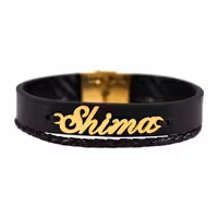 دستبند چرم با پلاک اسم نقره دلخواه شما مردانه و زنانه 