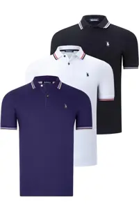 تی شرت سفید مردانه ست سه گانه T8594 مشکی بنفش Dewberry