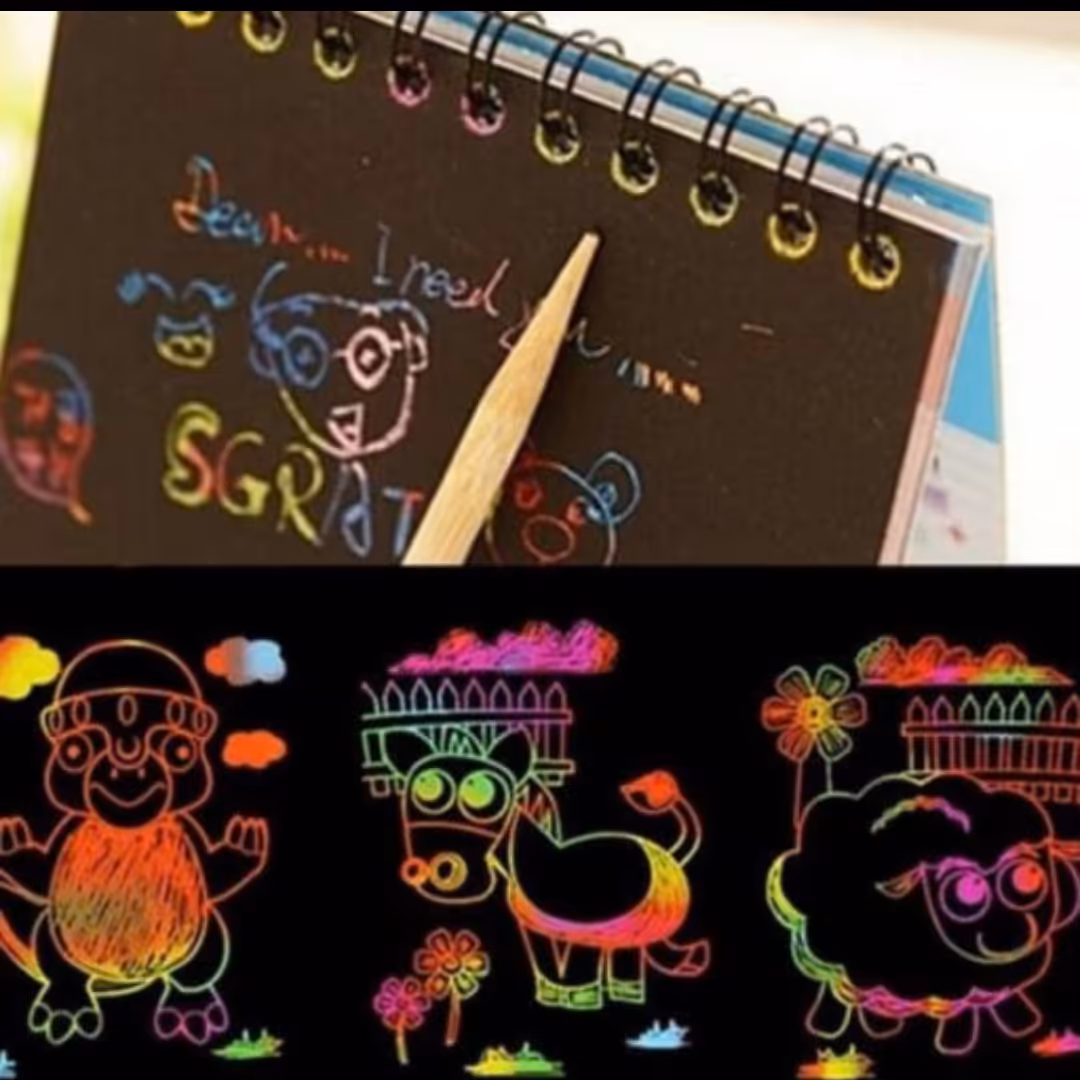 دفترچه یادداشت جادویی رنگی وحدت فانتزی جذاب و زیبا تخته ذغالی در عین حال رنگین اسکراچ برد 