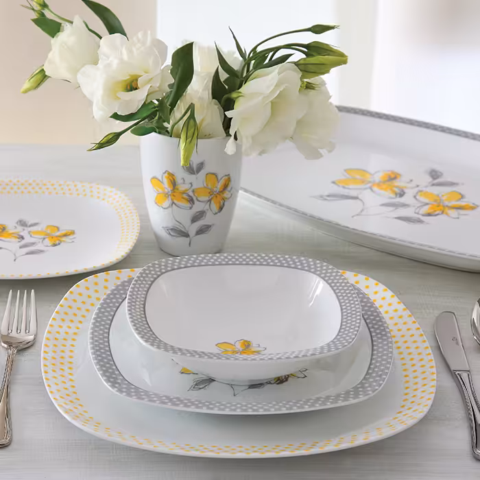 سرویس چینی 98 پارچه کامل والنسیا زرد 12 نفره کواترو