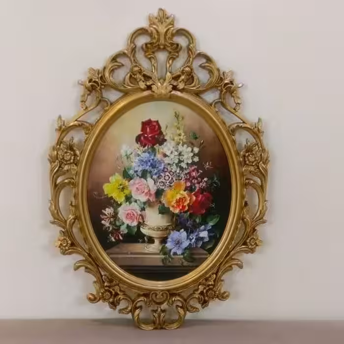 قاب آینه طرح ایکیا چاپ مخمل پتینه کاری مدرن