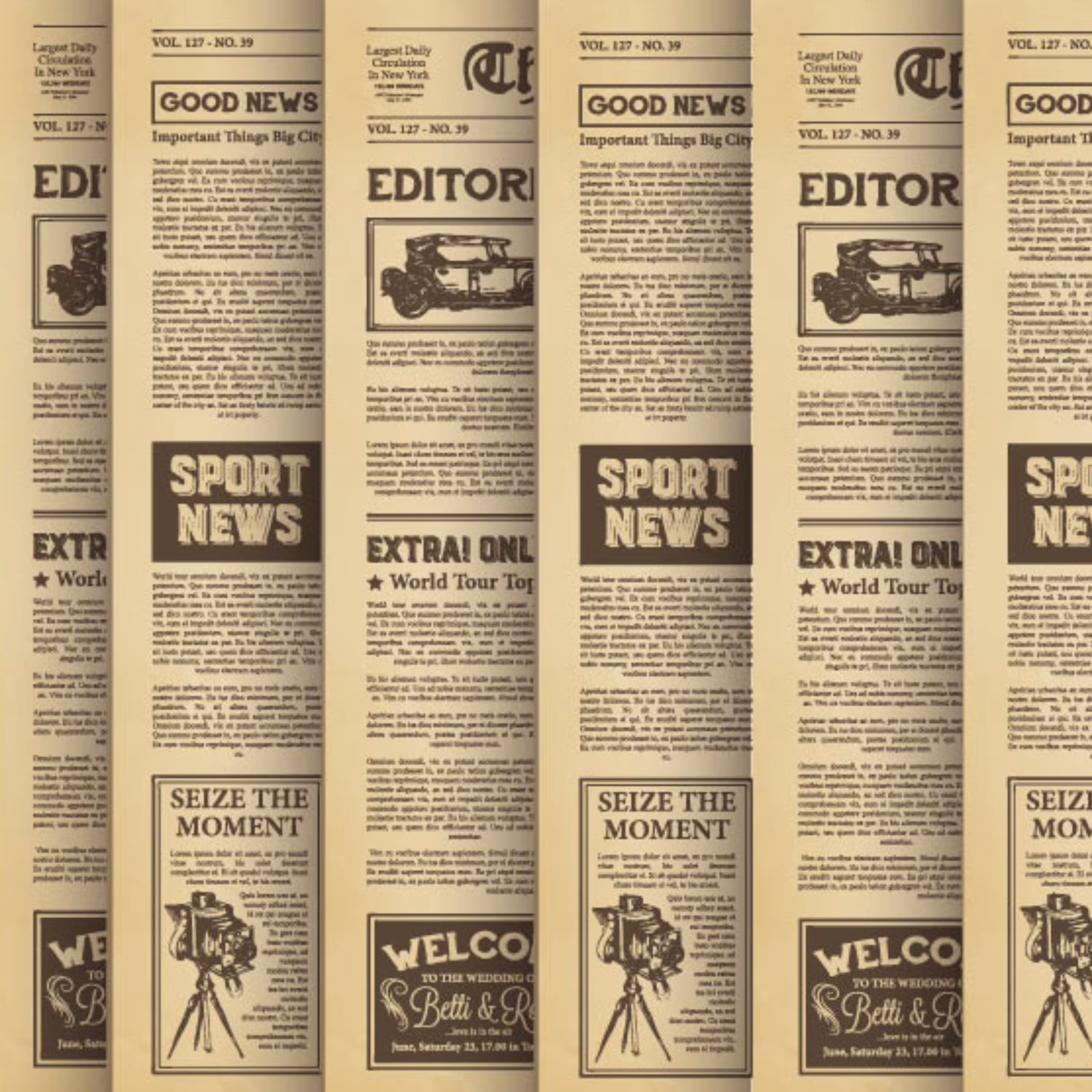 پک 6 برگه‌ای کاغذ گلاسه اسکرپ بوک طرح روزنامه انگلیسی