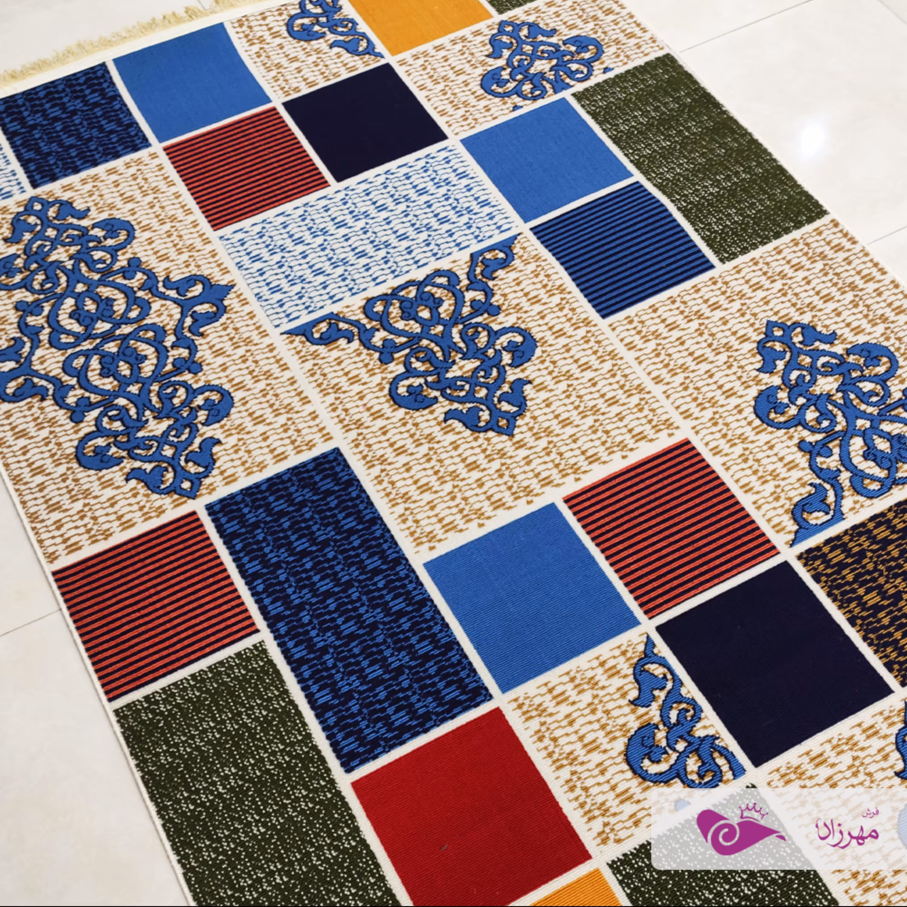 گلیم ماشینی 6 متری طرح لاجوردی