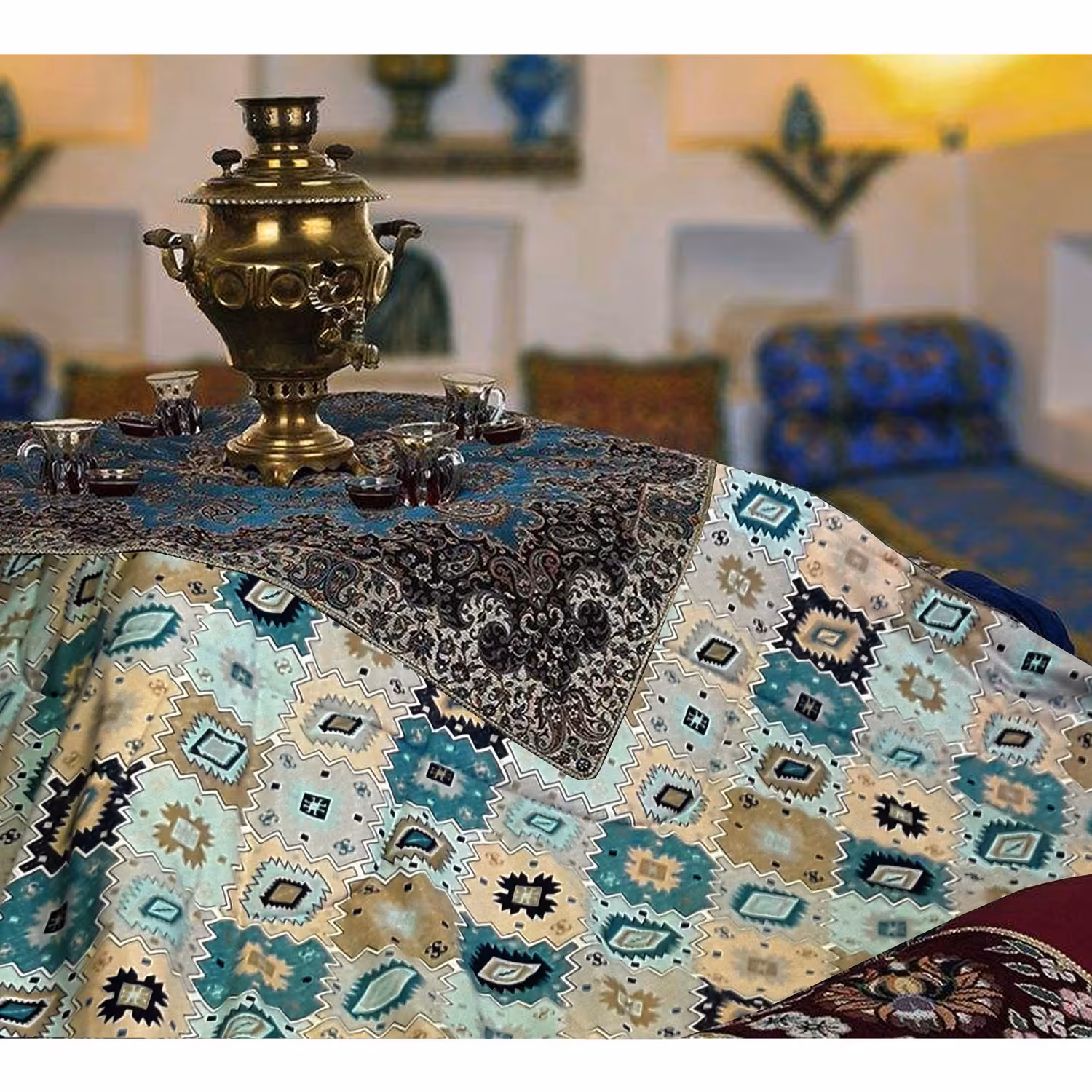 لحاف کرسی سندس طرح فیروزه سایز 350 در 350 سانتی متر