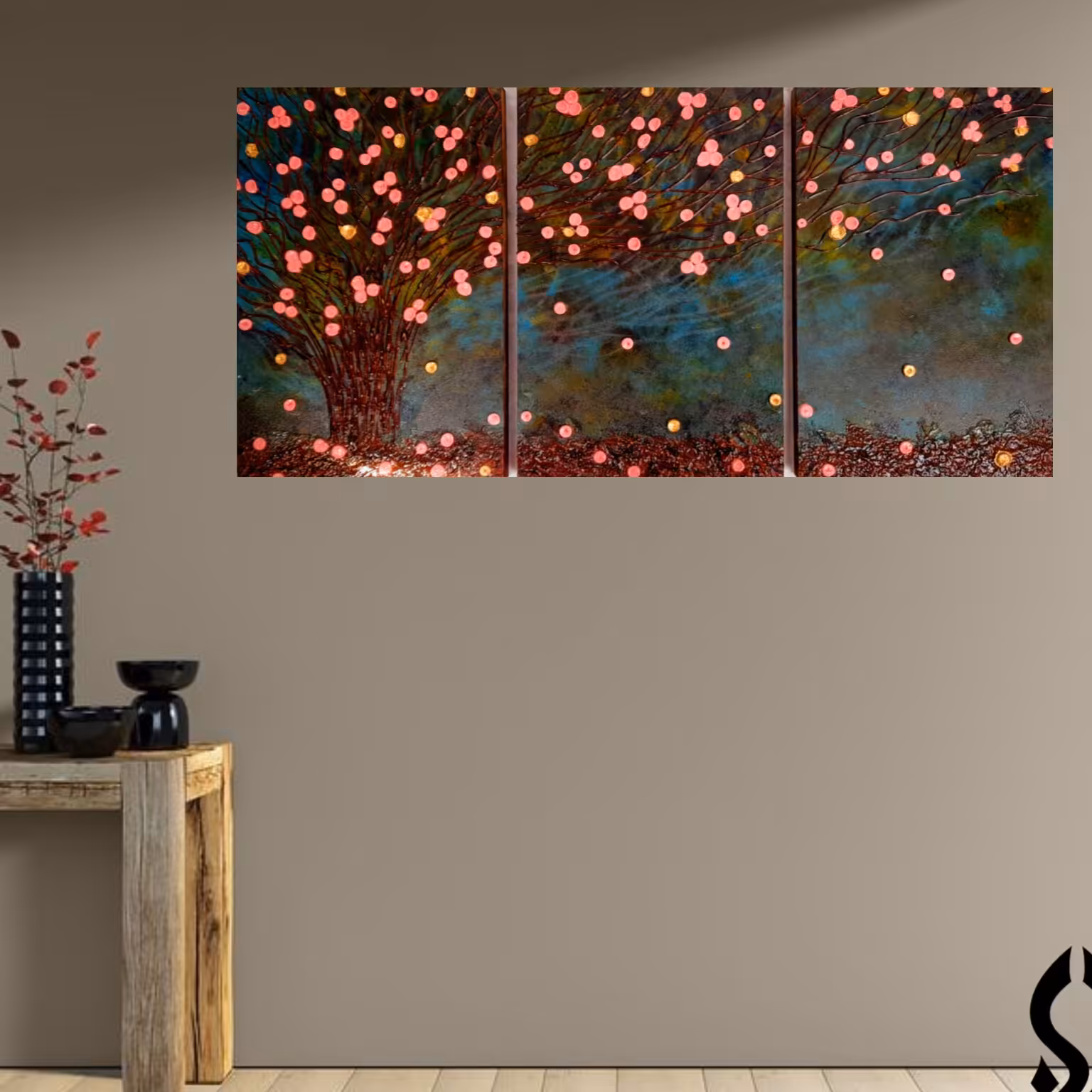 تابلو سه تیکه برجسته شکوفه های گیلاس