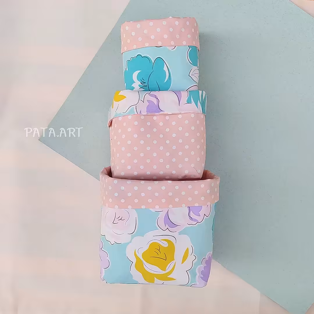 ست 2سایزی باکس نظم دهنده پارچه ای  دو رو لایی کاری شده و آستر کشی شده 