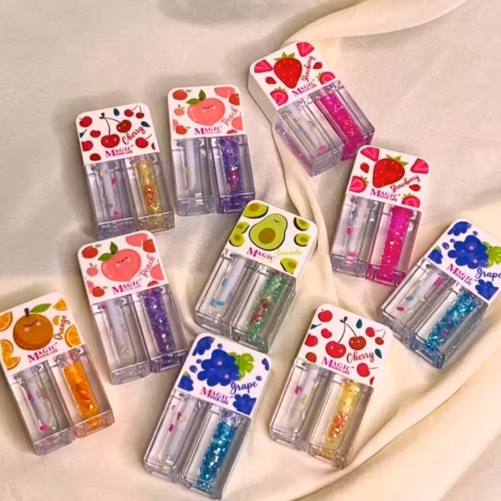 برق لب دوقلو شاین لب آبرسان نرم کننده پوست لب روشن کننده کیوت فانتزی عروسکی میوه ای