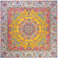 رومیزی ترمه سالاری یزد طرح آوا ابریشمی ـ مربع یک متر (بغچه) ـ زرد تارسفید