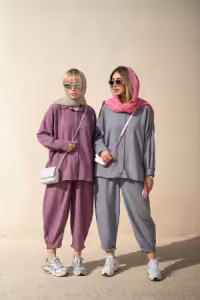 ست شومیز و شلوار پفکی فری سایز 36 تا 46 جنس لینن پفکی در پنج رنگ