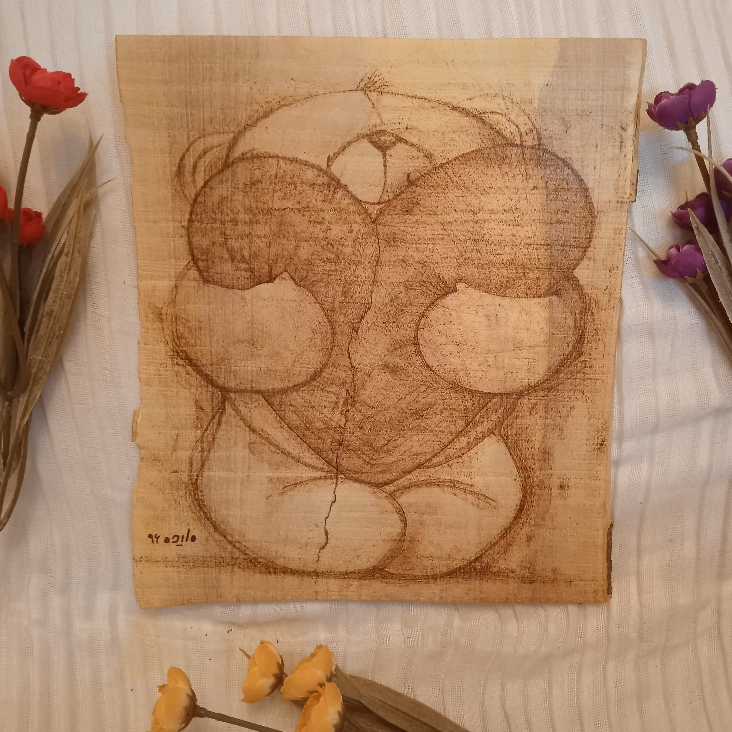  سوخت نگاری روی چوب طرح  خرس مهربان عاشق ابعاد 22 در 18.5 سانتی متر