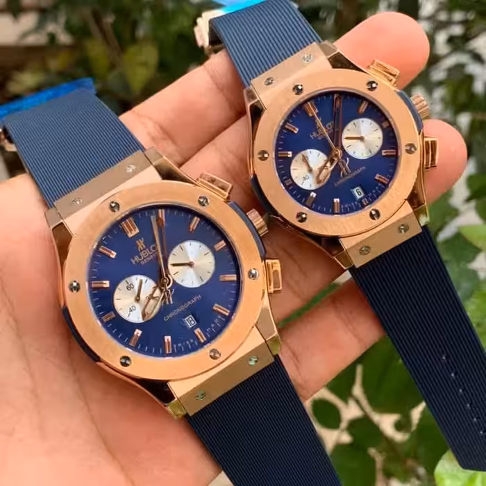 ساعتمچی هابلوت ست مردانه و زنانه بند رابر رنگ آبی پررنگ