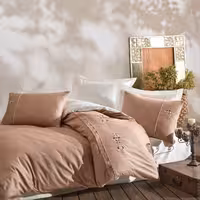 ست ملحفه شاه سر مدل Sahser Saten Mina Bej دو نفره 6 تکه 