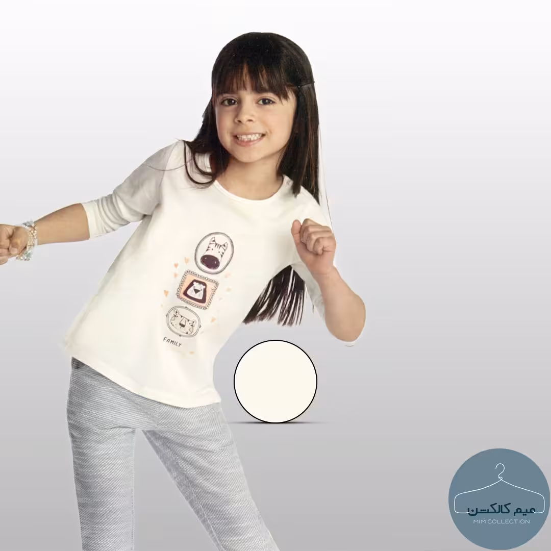 تیشرت دخترانه آستین بلند سفیدرنگ طرحدار لوپیلو آلمان