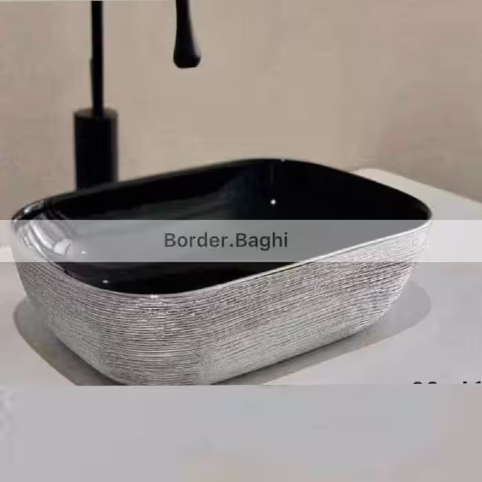 کاسه روشویی مدل نقره ای مشکی  راه راه مستطیل لب گرد کوچک