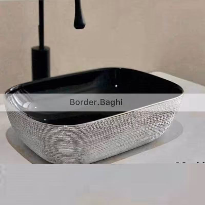 کاسه روشویی مدل نقره ای مشکی  راه راه مستطیل لب گرد کوچک