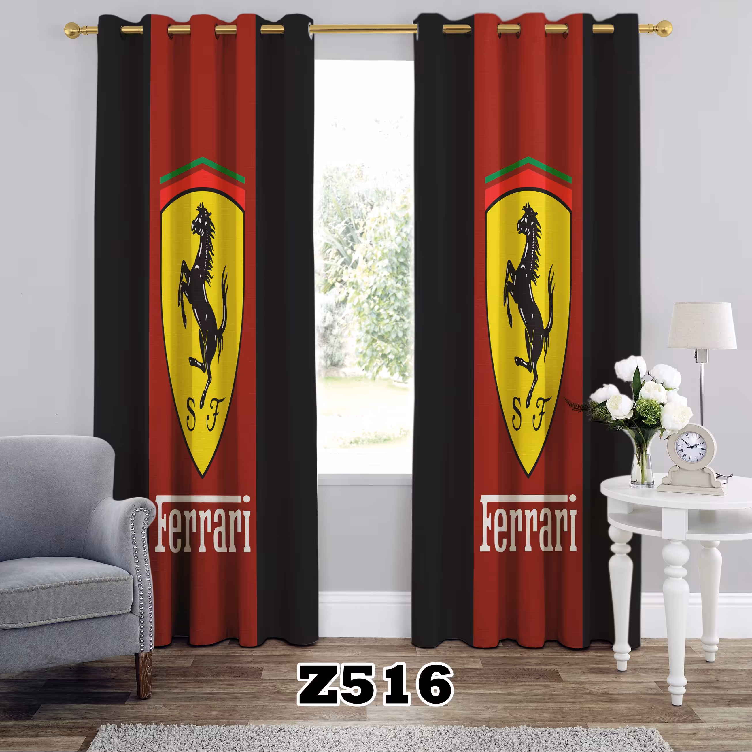 پرده چاپی طرح فراری (FERRARI) کد Z516 تک قواره ارتفاع 300 عرض 140 سانت