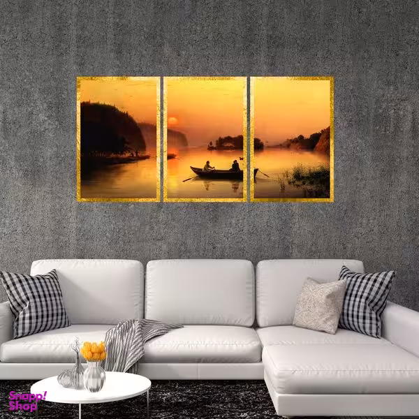 تابلو بکلیت طرح نقاشی قایق و رودخانه مدل T-S4833 مجموعه 3 عددی