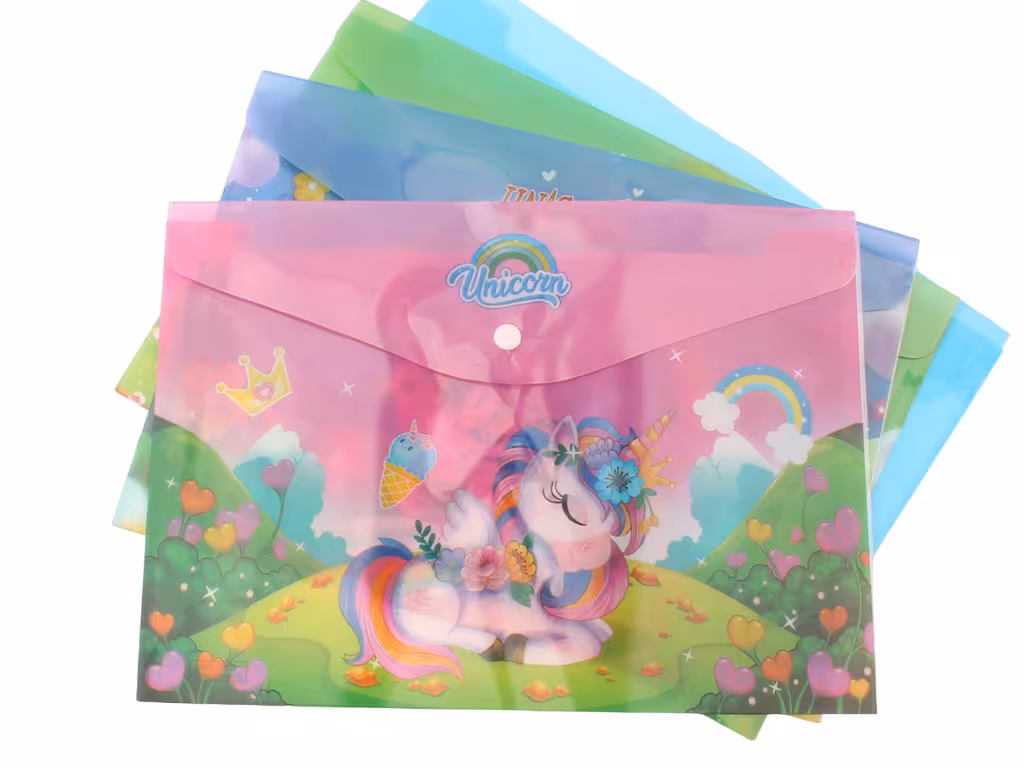 پوشه دکمه دار دخترانه اسب تک شاخ سایز A4