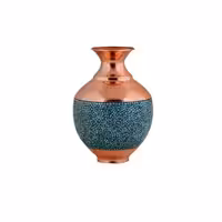 بلونی یا گلدان شکمی مس و فیروزه کوبی نیشابور 23 سانت گلدان خمره ای صنایع دستی سایروس 