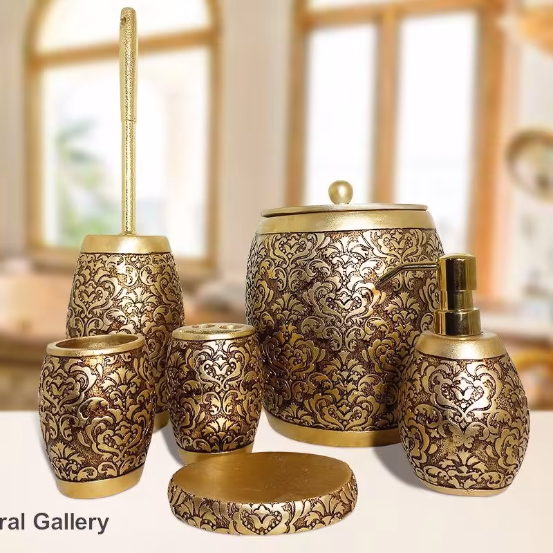 سرویس 6 پارچه رزین ترنج طلایی  ( ارسال رایگان  با جاصابونی هدیه)