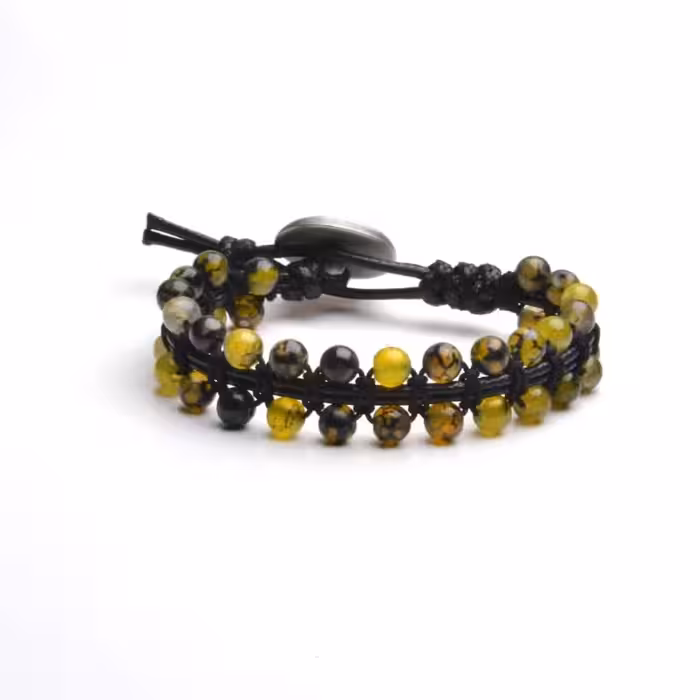 دستبند دوردیفه عقیق دراگون با چرم مصنوعی