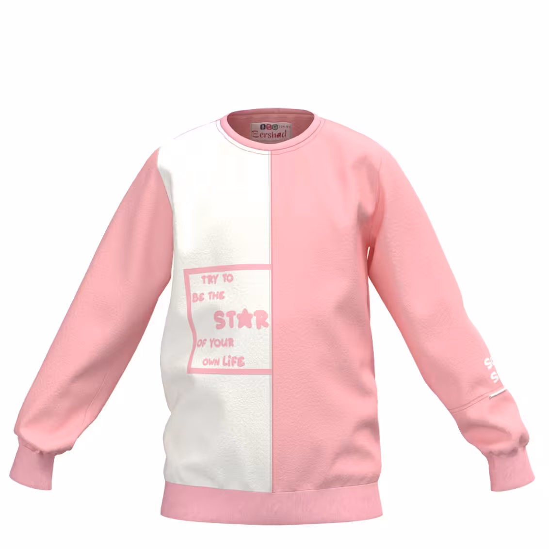 بلوز آستین بلند مشترک دخترانه و پسرانه M 409 برشاد صورتی-سفید 140