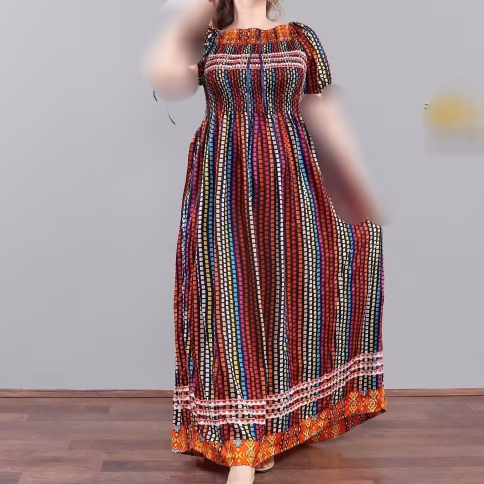 ماکسی سینه کشی قواره دار با کشسانی بالاجنس نخ هندی مناسب سایز 44 تا 52