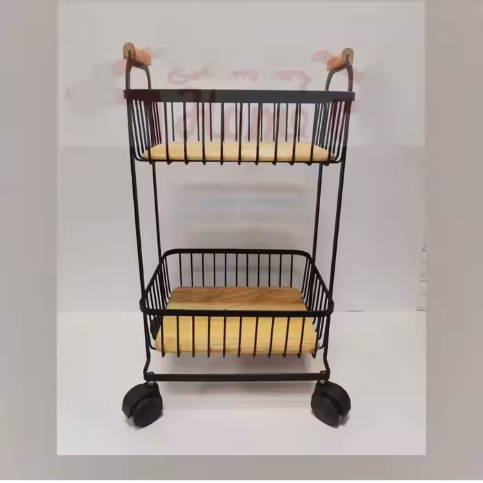 جای سیب زمینی پیاز مشکی دو طبقه کف چوب چرخ دار