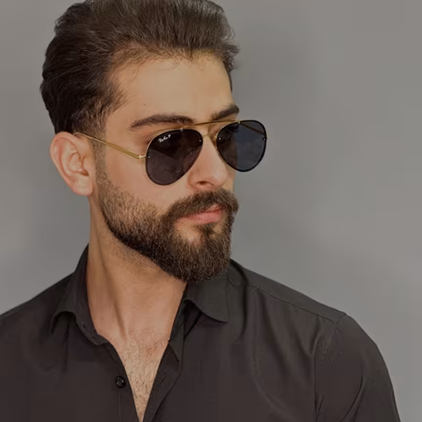 عینک آفتابی مردانه خلبانی برند ری بن مشکی طلایی پلاریزه
