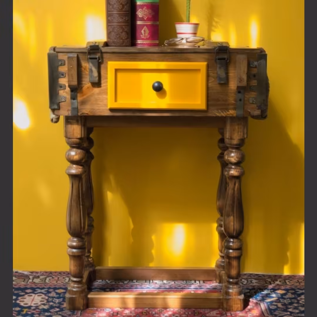 کنسول چوبی آنتیک پایه خراطی تک کشو