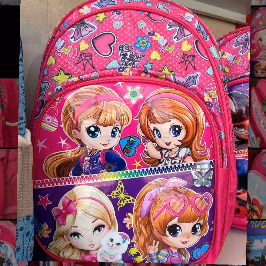 کیف مدرسه دخترانه خارجی طرح دختر مدل 3 زیپ جنس برزنتی ضد اب