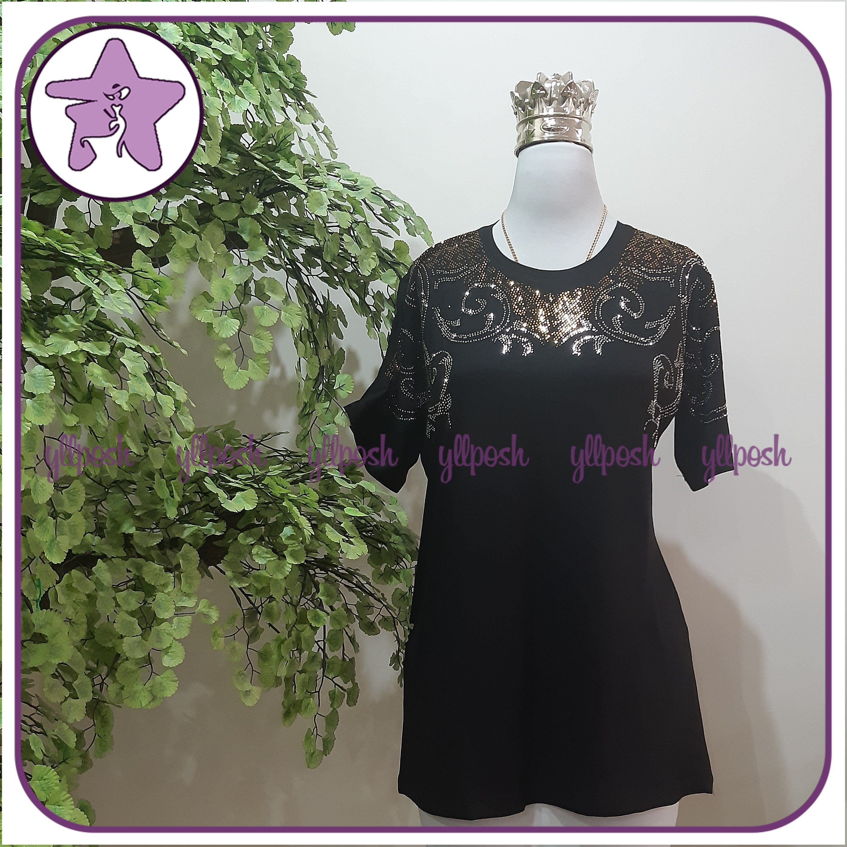 تیشرت مشکی محرمی نخی خنک نگین کار شده قواره دار