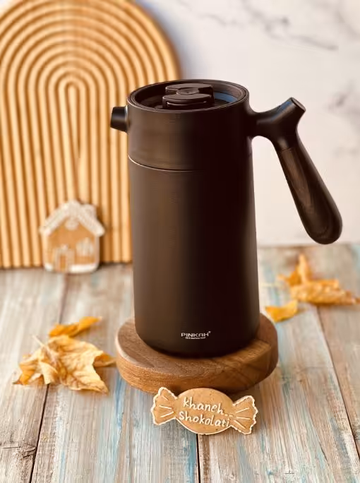 فلاسک فرنچ پرس دار دسته بامبو برند PINKAH