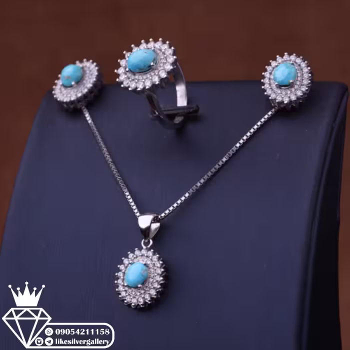 نیم ست زنانه فیروزه نیشابور وزن با زنجیر 12.8 ارسال رایگان 