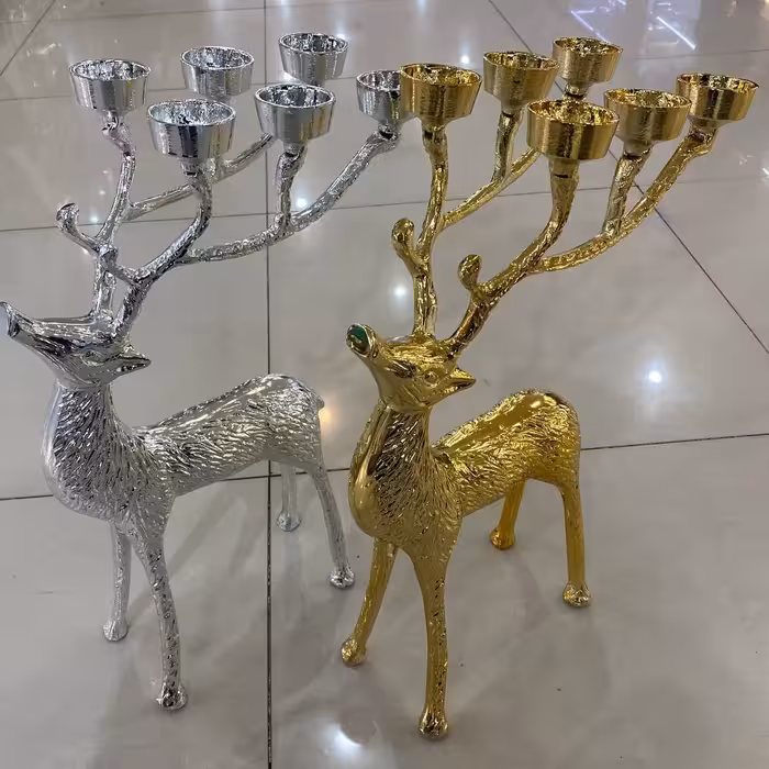 ست شمعدان گوزنی 6شعله آلومینیوم با آبکاری سوپر براق 