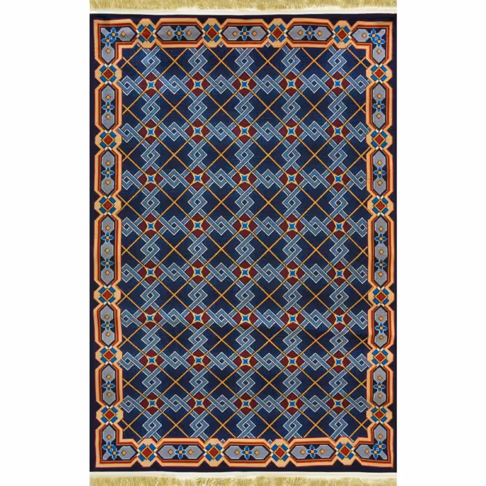 گلیم ماشینی افرند کد 9910 زمینه سرمه ای (چهار متری)