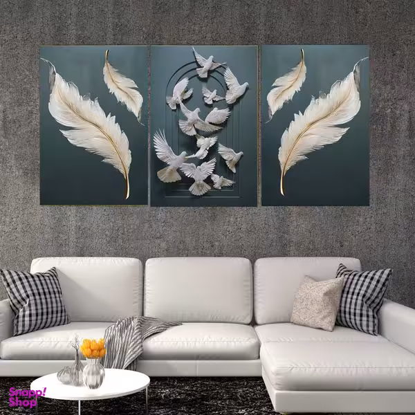 تابلو شاسی بکلیت طرح مدرن دکوراتیو پر پرنده مدل SH-1553 مجموعه 3 عددی